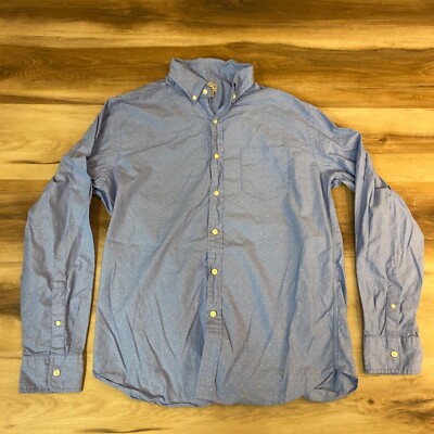 J Crew Shirt Mens Large Blue Woven Button Down Long Sleeve Arrow All Over Print