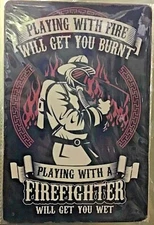 8x12 TIN SIGN Firefighter fireman funny fire station man cave husband father L4