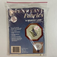 Ecru 14 Ct Aida Cross Stitch Fabric 16" x 16" Hunter Green Prints with 8" Circle