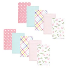 Hudson Baby Infant Girl Cotton Flannel Burp Cloths, Pink Tulips, One Size