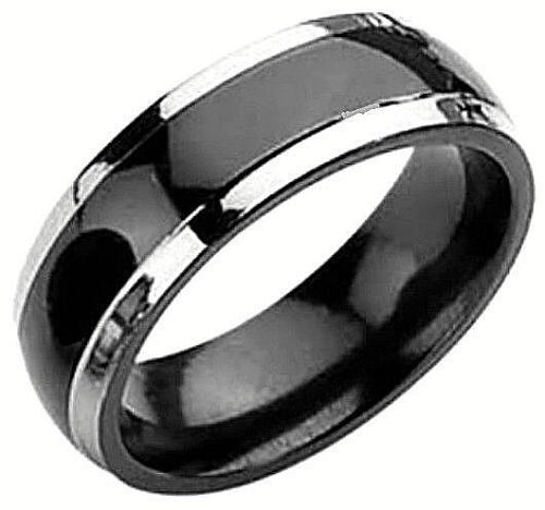 Men's TITANIUM Highly Polished Black and White RING BAND, size 13 - in Gift Box - Picture 1 of 3