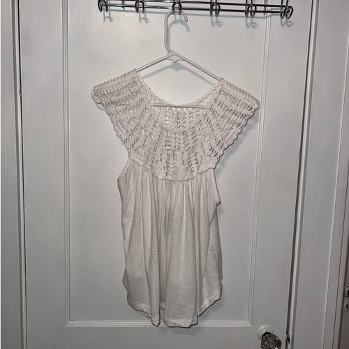 New Lucky Brand Crochet Yoke Knit Blouse White size M - Picture 6 of 6