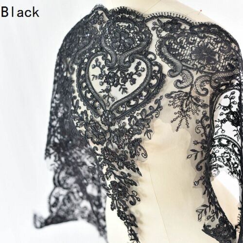 90cm Lace Sequin Edge Trim Wedding Dress Embroidered Flower Applique DIY Fabric - Picture 15 of 32