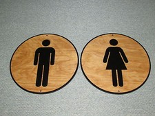 Large Round Ladies  Men Wood 8 inch Restroom Door Set Signs
