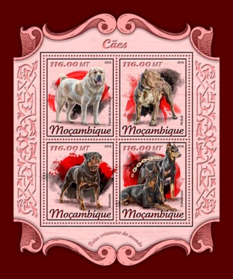 Dogs Asian Shepherd Dog Pit Bull Rottweiler MNH Stamps 2018 Mozambique