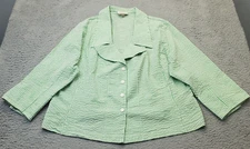 Linda Lundstrom Blazer Women's 18 Green Seersucker Striped Collared Button Front
