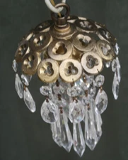 Vintage Spelter lamp Chandelier Crystal prism Brass SWAG filigree Gothic Era ins