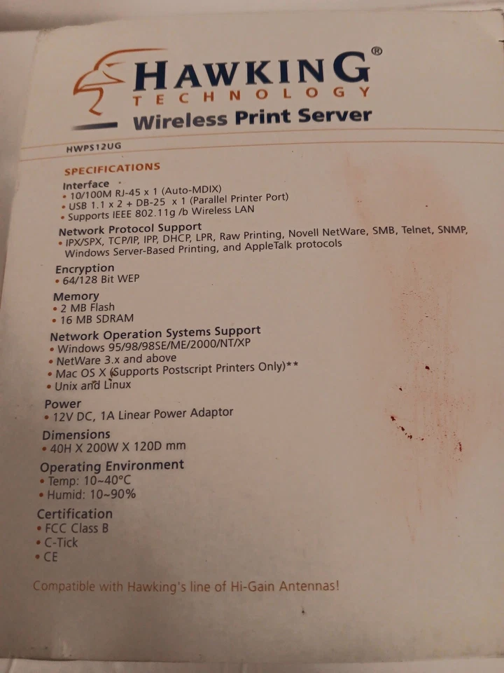 Hawking HWPS12UG 10/100 Wireless G Print Server Supports Up To 3 Printers - Image 3 of 4