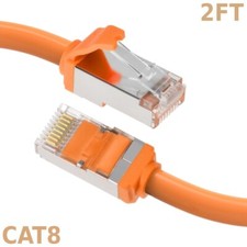 2FT Ethernet LAN Network Cat8 RJ45 S/FTP Cable Shielded Cord 28AWG 2GHz Orange