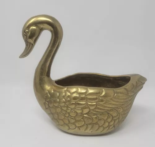Vintage Brass Swan Planter