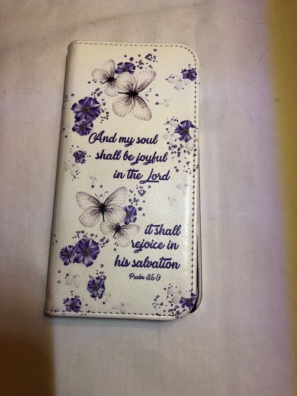 iPhone 6/6s 7 8Wallet Case Palms 35:9 Religious White Purple Flowers Butterflies