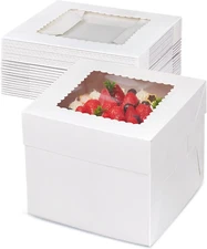 15 PCS Cake Boxes Window 8X8X8" White Bakery Cake Boxes Square Cake Containers