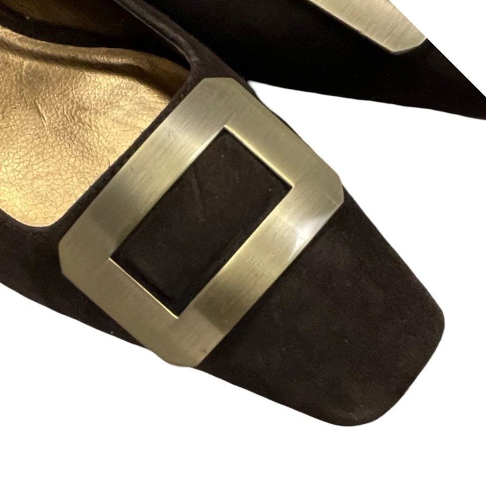 Zapatos planos marrones vintage años 90 sin cordones gamuza bronce hebilla elegante mocasín talla 9M Foto 3 de 4