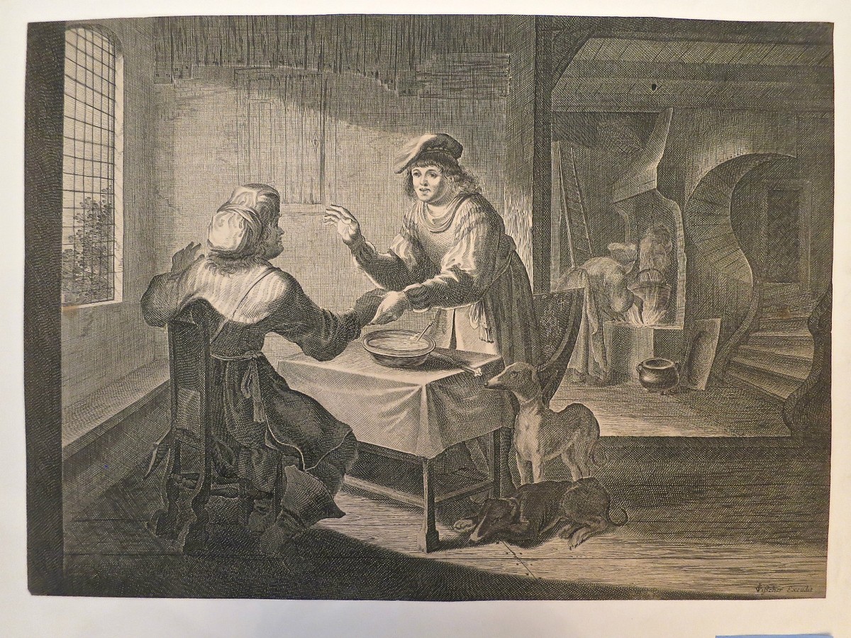 IsaCélini 『Scène de genre 』lithograph Burin, scène de genre, Intérieur Flamand, Visscher, XVIIe | eBay