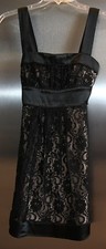 LOVE Tease Black Dress over Beige Black Satin Size 3 EUC Satin Sash Macy's