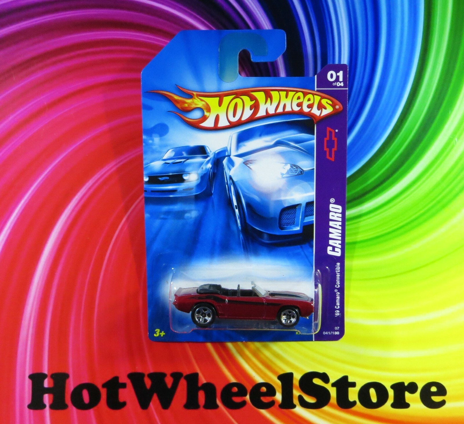 2007  Hot Wheels  Red   '69 CAMARO CONVERTIBLE   Card #041   HW66-110221