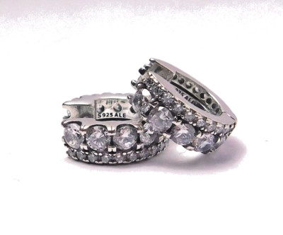Authentic Pandora Earrings, Sparkling Double Band Hoops, #290058C01