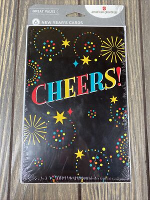 American Greetings 6 New Years Cards Cheers Fireworks Dots Envelopes