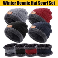 Winter Beanie Hat Scarf Set for Mens Womens Warm Thick Fleece Lined Warmer Knit