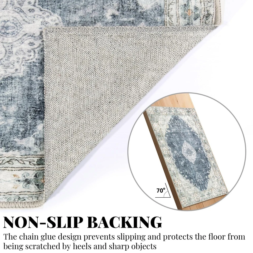Alfombra Lavable MUJOO Azul Gris 8x10 para Salón Dormitorio Antideslizante De Colección  Foto 4 de 4