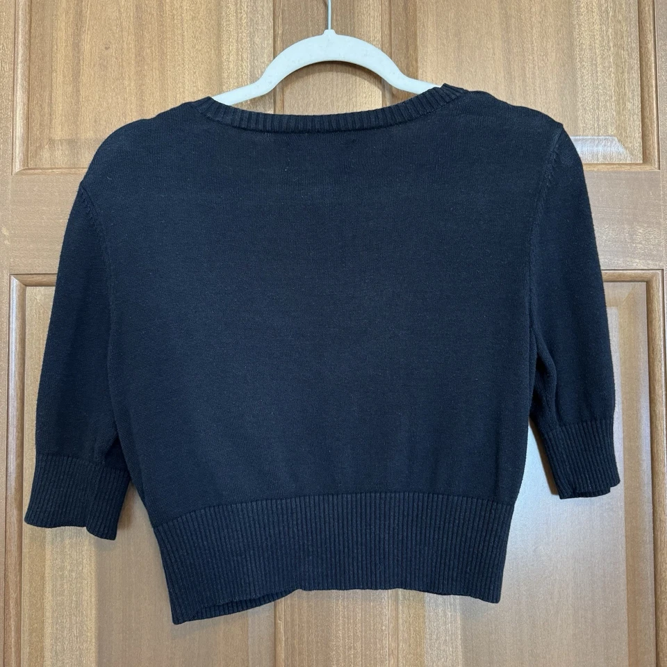 Suéter Cárdigan Recortado Y2K JR Talla XL Puff Manga Corta Tejido Acanalado Foto 2 de 4