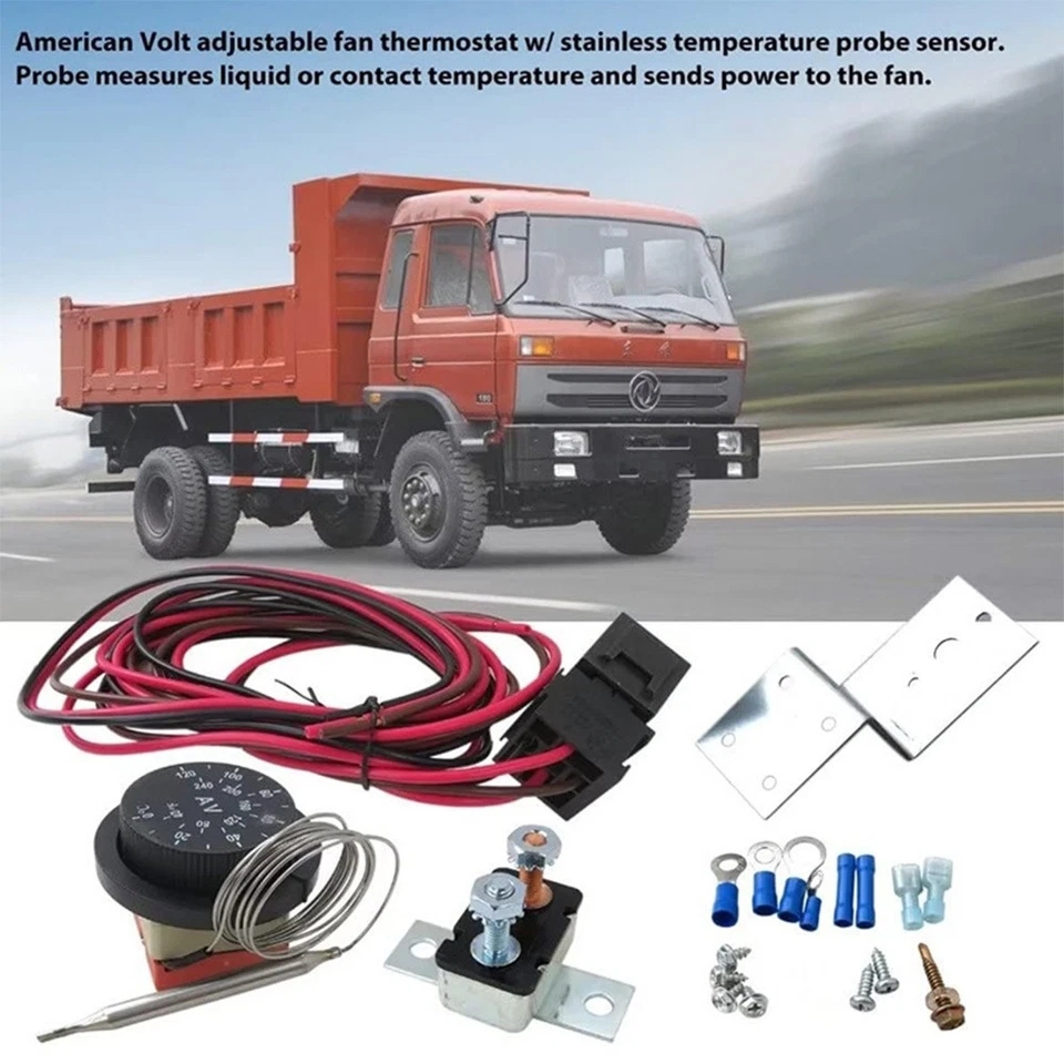 Ventola Radiatore Elettrica 12V Termostato Controllo Relè Kit Cavi Universale - Immagine 2 di 4