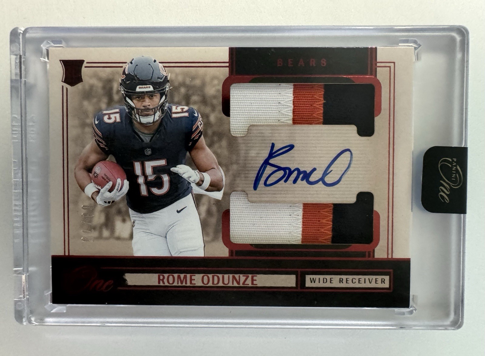 2024 Panini One Rome Odunze RC Dual Patch Auto Red /75