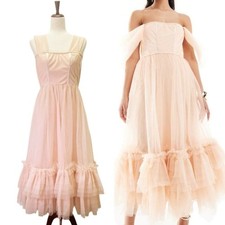Lace  Beads Powder Pink Corset Tulle Midi Maxi Dress Size 8 Coquette Romantic