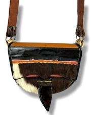 Vintage Colombian Carriel Genuine Leather Fur Unisex Satchel Messenger Bag Purse