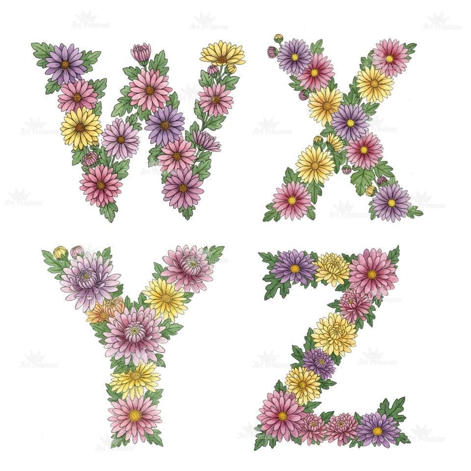 November Birth Month Flowers Alphabet Letters Clipart PNG For Sublimation - Image 2 of 4