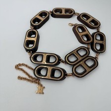 Celine Women Accessories Rare Vhtf Chain Belt Wood Gold Macadam Logo Limited Edi