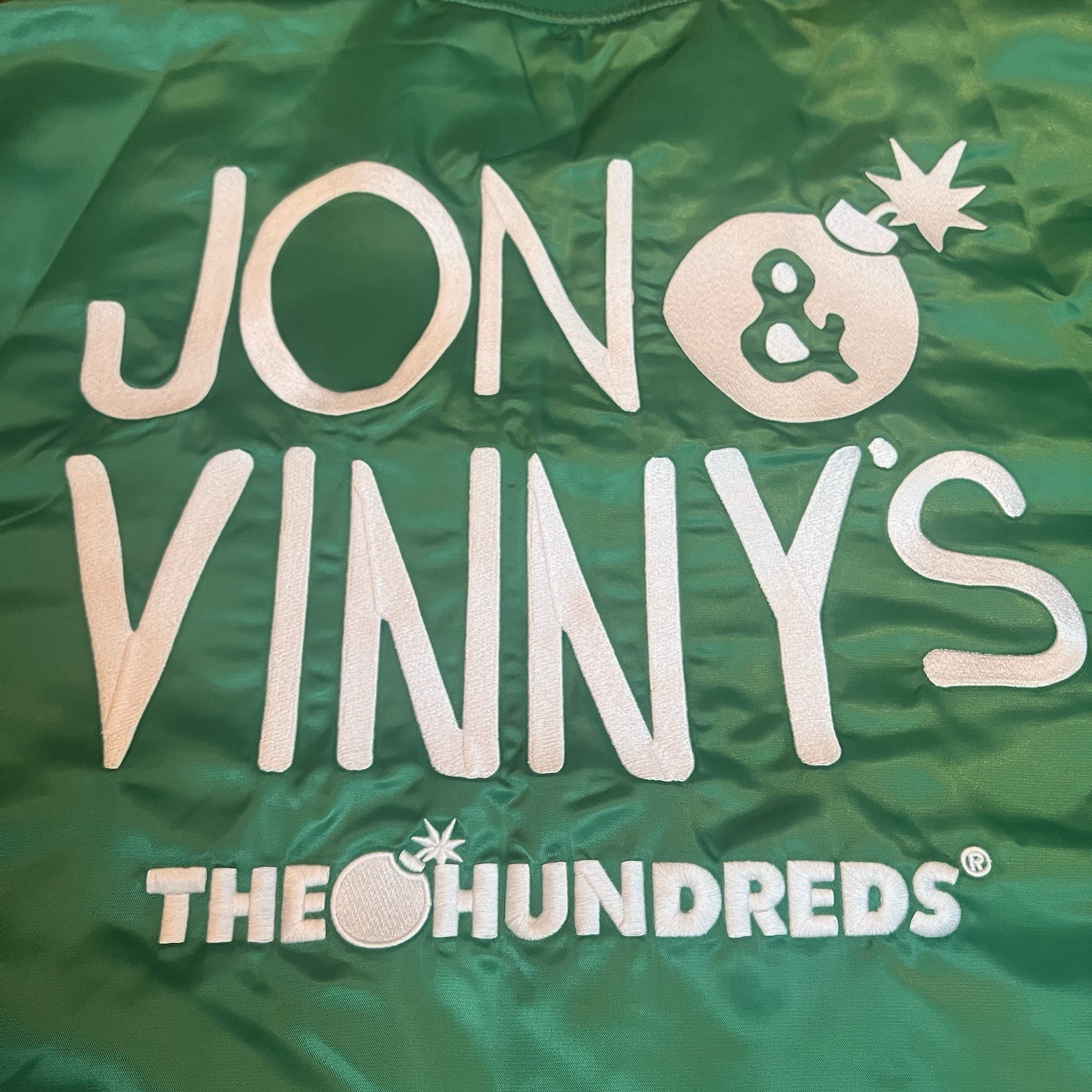 Jon & Vinny’s The Hundreds Collab Green Satin Bomber Jacket NWT $160 Retail Rare image 4