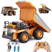 HuiJuKeJi Remote Control Dump Truck - 360  Rotating Metal Bed, 9-Channel RC Cons