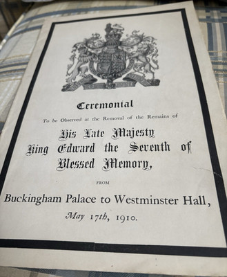 Ceremonial Programme King Edward VII Removal of Remains Westminster Hall 1910
