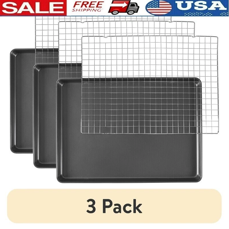 Non-Stick Mega Cookie Sheet Bakeware Set W/ Cooling Rack Baking Cookies New