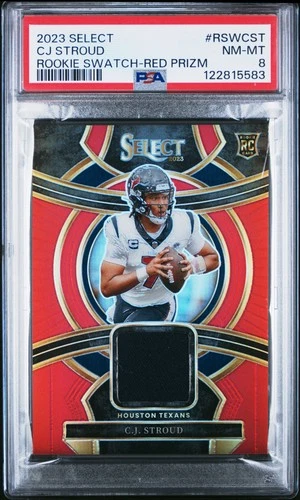 2023 PANINI SELECT ROOKIE SWATCHES RED #RSWCST CJ STROUD ROOKIE RC PSA 8