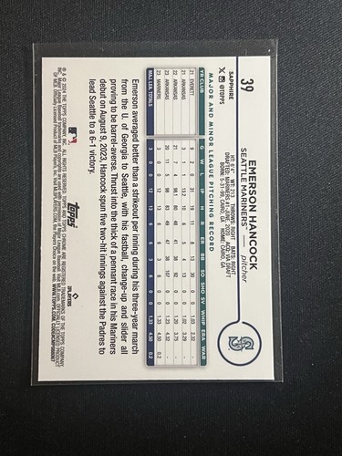 2024 Topps Chrome Sapphire Emerson Hancock #39 Seattle Mariners - Bild 2 von 2