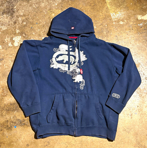 Ecko Unltd. Men's Full Zip Fleece Hoodie Graphic Logo Pockets Blue XL