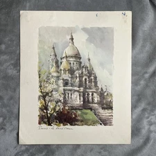 Paris Le Sacre Coeur Vintage Watercolor Print by Lucien Delarue 