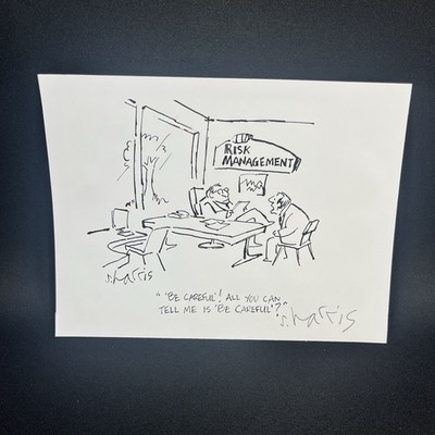 Vintage Sidney Harris -  Risk Management - ARTWORK SIGNED - Cartoon Art