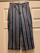 Vintage 60s 70s Mann Mod Kids Pants Youth Size M Blue Burgundy Stripe Retro