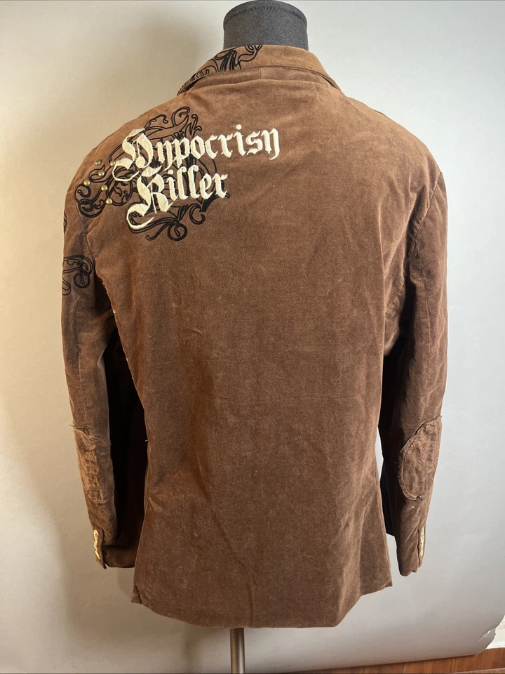 ROAR VELVET Blazer Jacket Mens Sz 3XL Brown Graphic Print Two Button Elbow Patch - Image 4 of 4