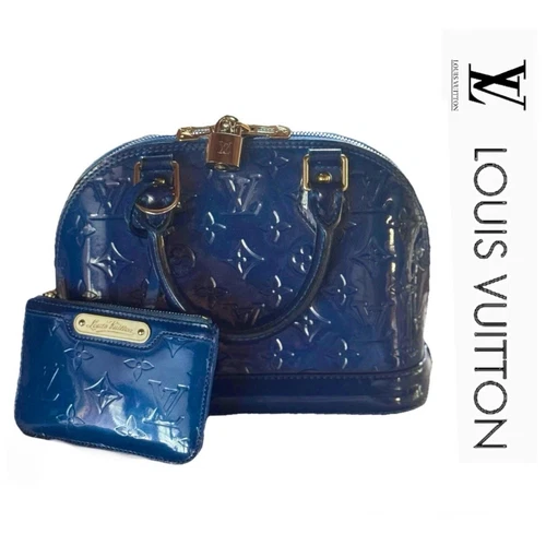 LOUIS VUITTON（LV） Louis Vuitton Monogram Vernis Alma BB in tuta blu con portafoglio abbinato e certificato di autenticità