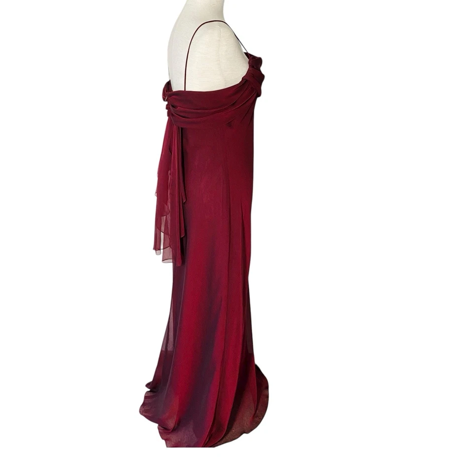 VINTAGE 90s BETSY & ADAM Chiffon Maxi Dress Gown Size 12 Large Red Whimsigoth - Image 4 of 4