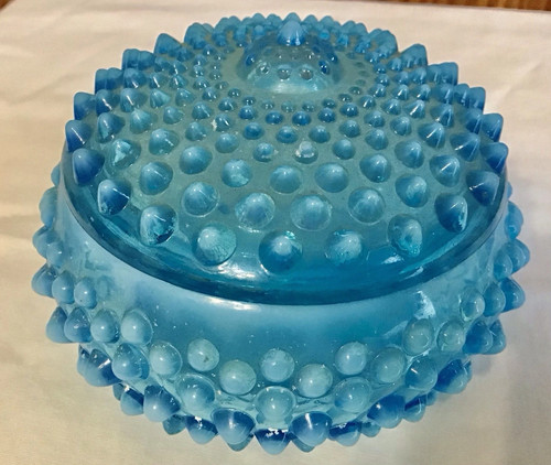 VINTAGE FENTON ART GLASS BLUE OPALESCENT HOBNAIL POWDER JAR Z1 | eBay