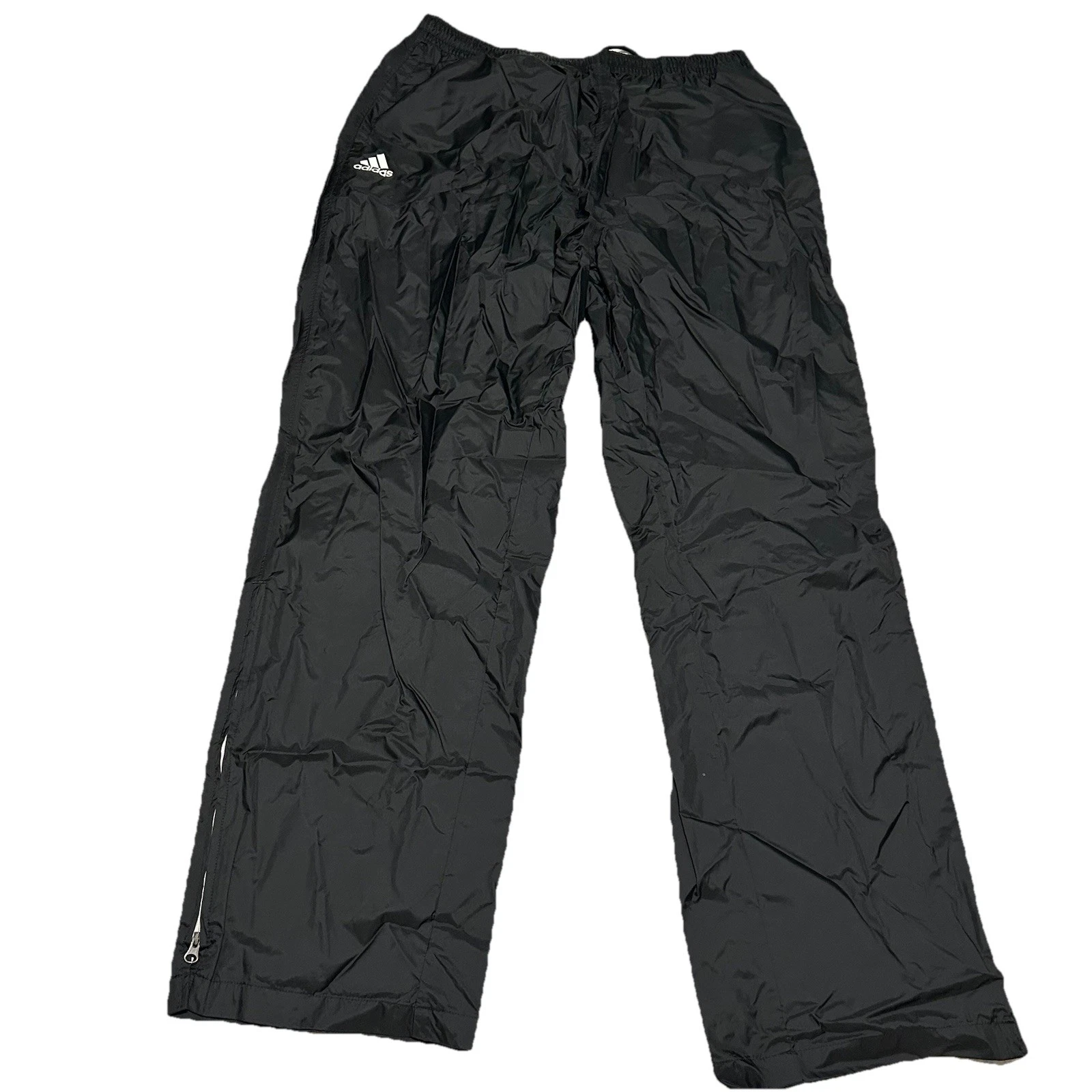 Adidas Track Pants Men Large Black Windbreaker Nylon Climaproof Rain Water Proof