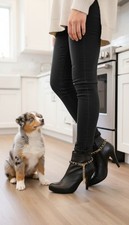 Women Gold Metal Chain Boot Bracelet Shoe Black Fabric Charm Fashion Jewelry SET