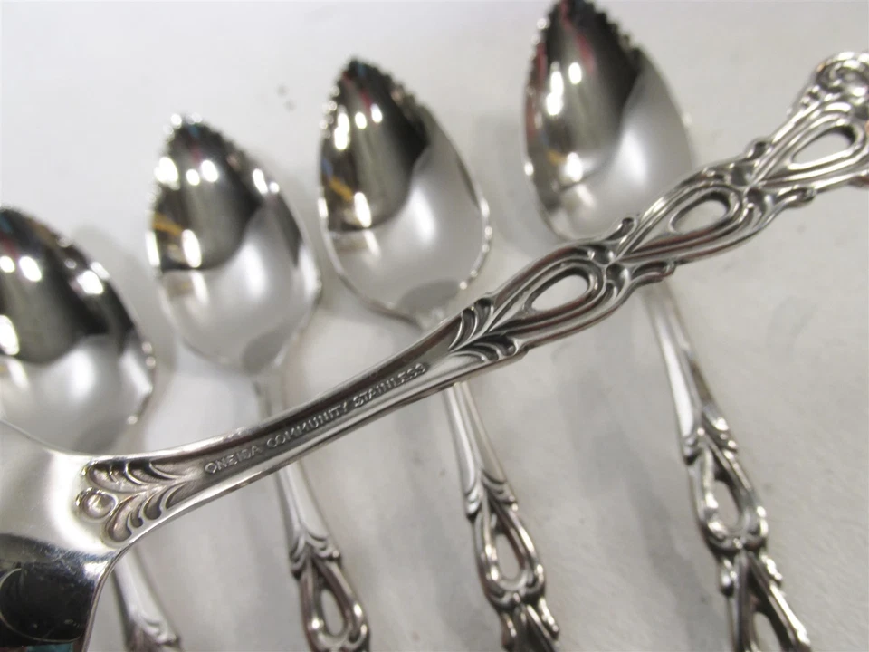 Vtg Oneida Community Stainless Chandelier 6 Grapefruit Citrus Spoons - Image 4 of 4