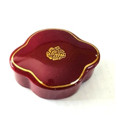 Trinket Dish Box Maroon w/ Gold-tone Porcelain Ceramic Philippines 3.5x1.5” VTG