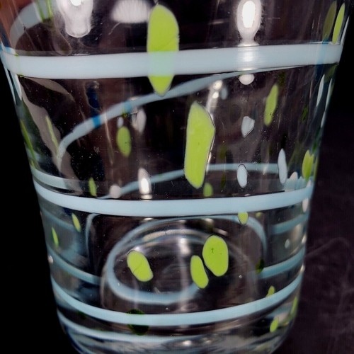 2 Swirl Confetti Glasses Hand Blown Tumblers Light Green Blue Teal 4.5" 12 Oz - Picture 7 of 9